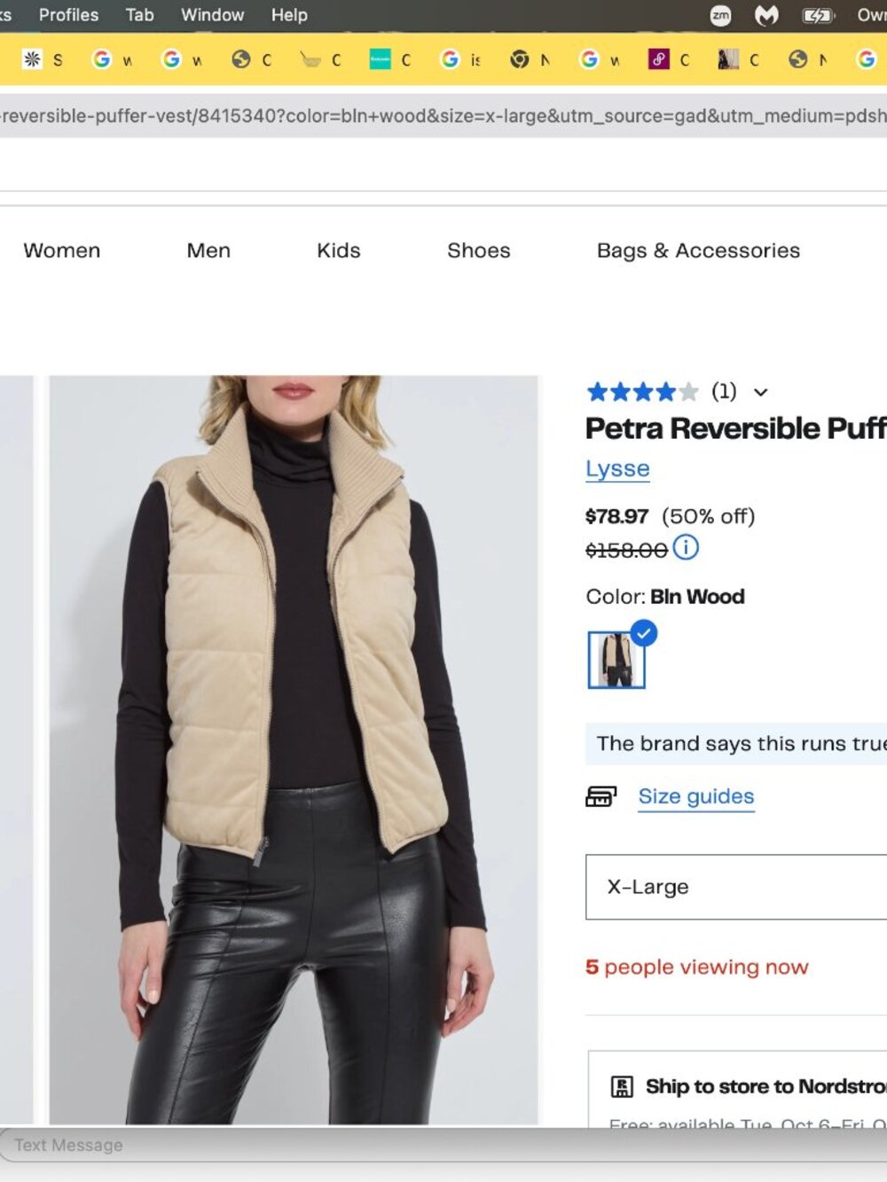 NWT Lysse Beige Reversible Petra Puffer Sweater Vest in Medium.